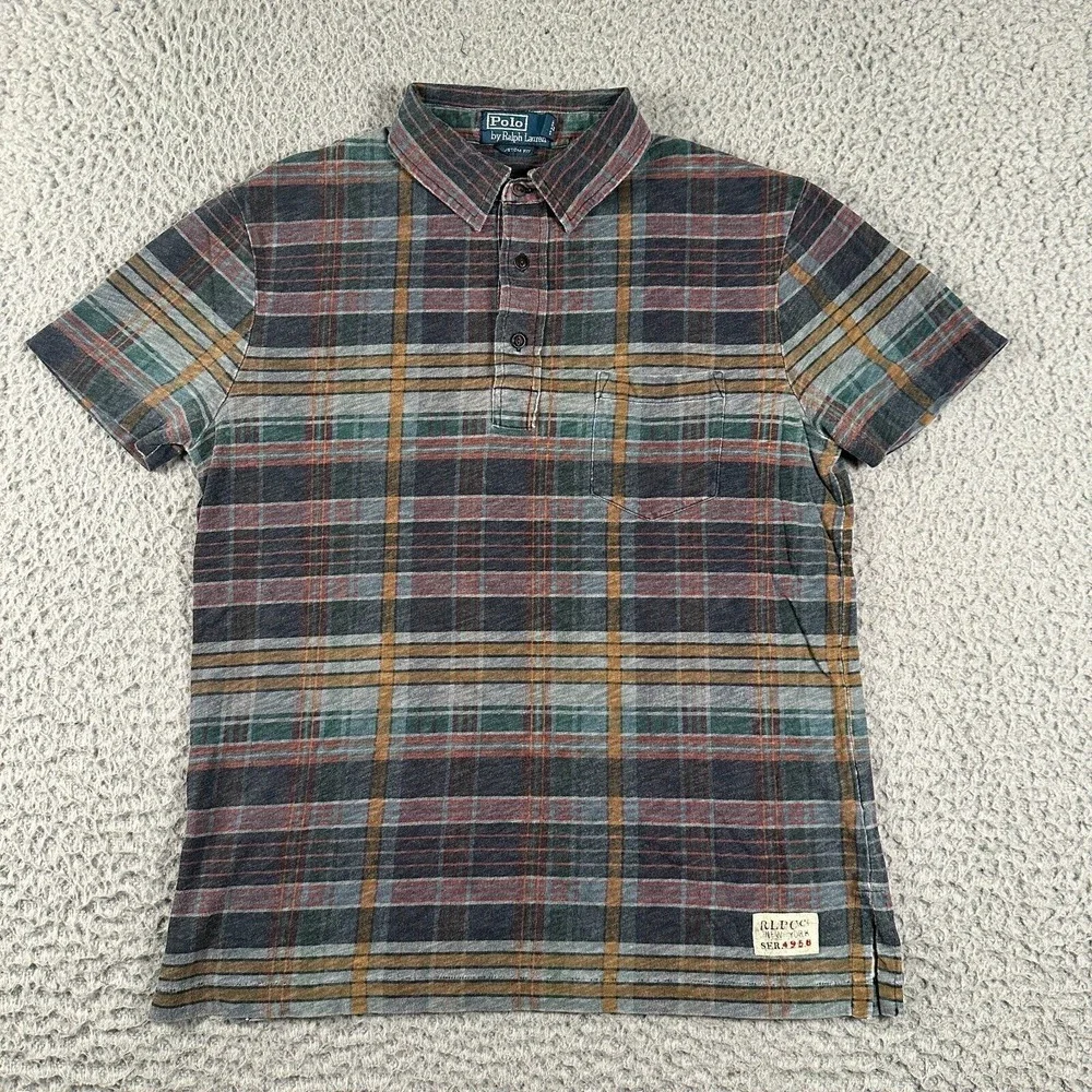 Polo Ralph Lauren‎ Shirt Medium Plaid RLPC NEW YORK Logo Polo Custom FIt